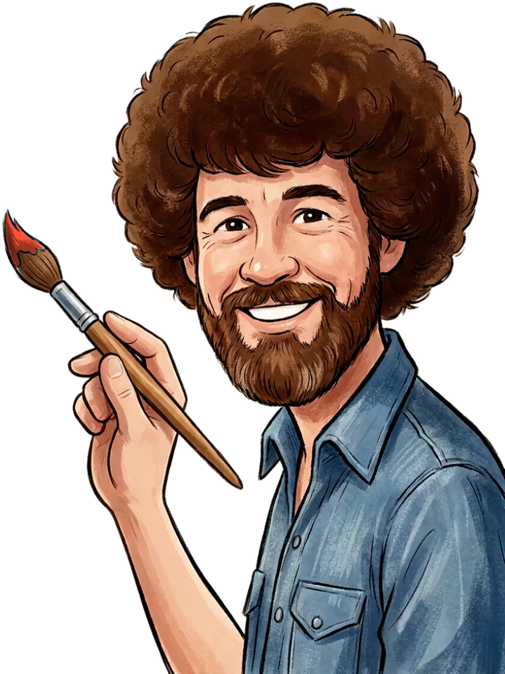 Illustration of Jo, co-owner of The Ricochet, holding a paintbrush up to the logo